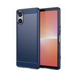 Custodia per telefono in TPU con texture spazzolata in fibra di carbonio per Sony Xperia 5 V (blu)
