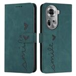 Per OPPO Reno11 5G Global Skin Feel Custodia per telefono in pelle goffrata a cuore con cordino lungo (verde)