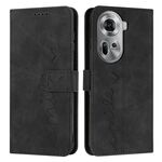 Per OPPO Reno11 5G Global Skin Feel Custodia per telefono in pelle goffrata a cuore con cordino lungo (Nero)