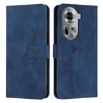Per OPPO Reno11 5G Global Skin Feel Custodia per telefono in pelle goffrata a cuore con cordino lungo (blu)