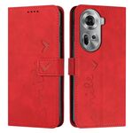Per OPPO Reno11 5G Global Skin Feel Custodia per telefono in pelle goffrata a cuore con cordino lungo (Rosso)