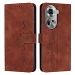 Per OPPO Reno11 5G Global Skin Feel Custodia per telefono in pelle goffrata a cuore con cordino lungo (marrone)