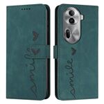Per OPPO Reno11 Pro Global Skin Feel Custodia per telefono in pelle goffrata a cuore con cordino lungo (verde)
