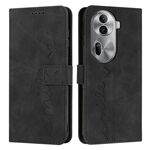 Per OPPO Reno11 Pro Global Skin Feel Custodia per telefono in pelle goffrata a cuore con cordino lungo (Nero)