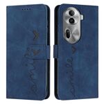 Per OPPO Reno11 Pro Global Skin Feel Custodia per telefono in pelle goffrata a cuore con cordino lungo (blu)