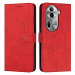 Per OPPO Reno11 Pro Global Skin Feel Custodia per telefono in pelle goffrata a forma di cuore con cordino lungo (Rosso)