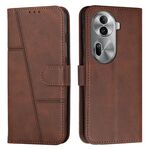Custodia per telefono in pelle con fibbia in pelle di vitello con cuciture globali per OPPO Reno 11 Pro (marrone)