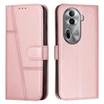 Custodia per telefono in pelle con fibbia in pelle di vitello con cuciture globali per OPPO Reno 11 Pro (oro rosa)