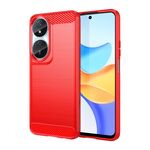 Custodia per telefono in TPU con texture spazzolata in fibra di carbonio Smart per Honor 90 (rossa)