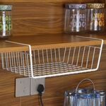 Organizzatore per armadio 40x25x14 cm, ripiano in metallo per armadio da cucina sotto il ripiano pensile (bianco)