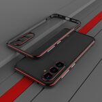 Per Samsung Galaxy S23 FE 5G Serie Aurora Protezione per lenti + Custodia per telefono con struttura in metallo (Nero Rosso)