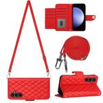 Per Samsung Galaxy S23 FE 5G Custodia per telefono in pelle con texture rombica con cordino lungo (Rosso)