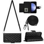 Per Samsung Galaxy S23 FE 5G Custodia per telefono in pelle con texture rombica con cordino lungo (Nero)