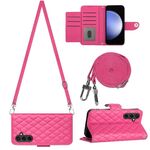 Custodia per cellulare in pelle con texture rombica per Samsung Galaxy S23 FE 5G con cordino lungo (rosa rosso)