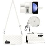 Per Samsung Galaxy S23 FE 5G Custodia per telefono in pelle con texture rombica con cordino lungo (Bianco)