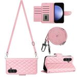 Per Samsung Galaxy S23 FE 5G Custodia per cellulare in pelle con texture rombica con cordino lungo (rosa)