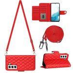 Per Samsung Galaxy S22+ 5G Custodia per telefono in pelle con texture rombica con cordino lungo (Rosso)