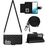 Per Samsung Galaxy S22+ 5G Custodia per telefono in pelle con texture rombica con cordino lungo (Nero)