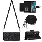 Custodia per cellulare in pelle con texture rombica per Nokia C22 con cordino lungo (nero)