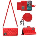 Custodia per cellulare in pelle con texture rombica per Nokia C12 con cordino lungo (rosso)
