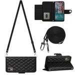 Custodia per cellulare in pelle con texture rombica per Nokia C12 con cordino lungo (nero)