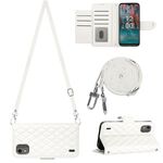 Custodia per cellulare in pelle con texture rombica per Nokia C12 con cordino lungo (bianco)