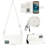 Custodia per cellulare in pelle con texture rombica per Nokia G22 con cordino lungo (bianco)