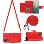 Custodia per cellulare in pelle con texture rombica per Nokia C32 con cordino lungo (rosso)