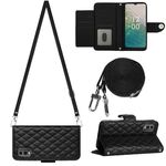 Custodia per cellulare in pelle con texture rombica per Nokia C32 con cordino lungo (nero)