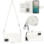 Custodia per cellulare in pelle con texture rombica per Nokia C32 con cordino lungo (bianco)
