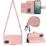 Custodia per cellulare in pelle con texture rombica per Nokia C32 con cordino lungo (rosa corallo)