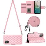 Custodia per cellulare in pelle con texture rombica per Nokia C32 con cordino lungo (rosa)