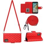 Custodia per cellulare in pelle con texture rombica per Nokia C02 con cordino lungo (rosso)