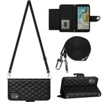 Custodia per cellulare in pelle con texture rombica per Nokia C02 con cordino lungo (nero)