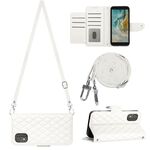 Custodia per cellulare in pelle con texture rombica per Nokia C02 con cordino lungo (bianco)