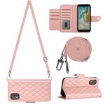 Custodia per cellulare in pelle con texture rombica per Nokia C02 con cordino lungo (rosa corallo)