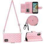 Custodia per cellulare in pelle con texture rombica per Nokia C02 con cordino lungo (rosa)