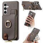 Per Samsung Galaxy S23 FE 5G Litchi Pelle Olio Bordo Anello Cerniera Portafoglio Custodia per telefono posteriore (Grigio)
