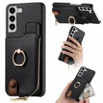 Per Samsung Galaxy S22+ 5G Litchi Pelle Olio Bordo Anello Cerniera Portafoglio Custodia posteriore per telefono(Nero)