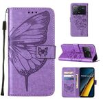 Custodia per telefono in pelle con farfalla in rilievo Xiaomi Redmi K70E (viola)