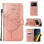 Per Xiaomi Redmi K70E Custodia per telefono in pelle con farfalla in rilievo (oro rosa)