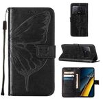 Custodia per telefono in pelle con farfalla in rilievo Xiaomi Redmi K70E (nera)