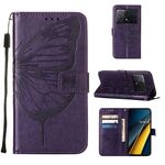 Custodia per telefono in pelle con farfalla in rilievo Xiaomi Redmi K70E (viola scuro)