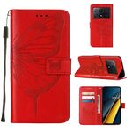 Custodia per telefono in pelle con farfalla in rilievo Xiaomi Redmi K70E (rossa)