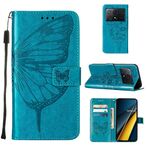 Custodia per telefono in pelle con farfalla in rilievo Xiaomi Redmi K70E (blu)