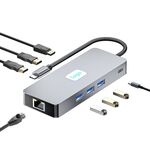 BYL-2401 Docking station HUB 8 in 1 da tipo C a PD100W + USB 3.0 + HDMI + DP + RJ45 (grigio siderale)