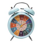 Campanello di allarme in metallo da comodino per studenti, doppio anello, per apprendimento precoce, da 4 pollici (blu)