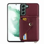 Per Samsung Galaxy S22+ 5G Borsa per carte con cerniera a tracolla Custodia antifurto RFID per telefono (vino rosso)