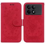 Per Xiaomi Redmi K70E / Poco X6 Pro Custodia per telefono in pelle goffrata rosa farfalla (rossa)