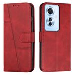 Custodia per telefono in pelle con fibbia in pelle di vitello con cuciture OPPO Reno11 F (rossa)